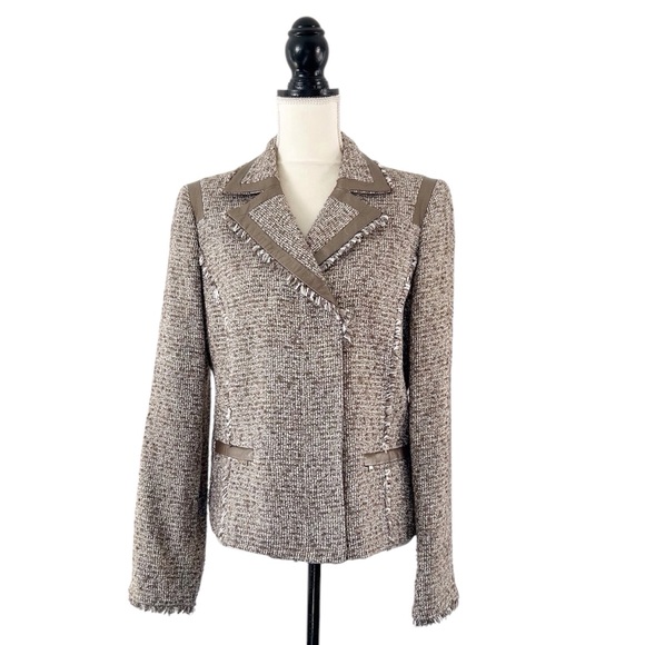 Jones New York Women’s Pewter Brown Boucle Tweed Moto Jacket Size 12 - Picture 2 of 11